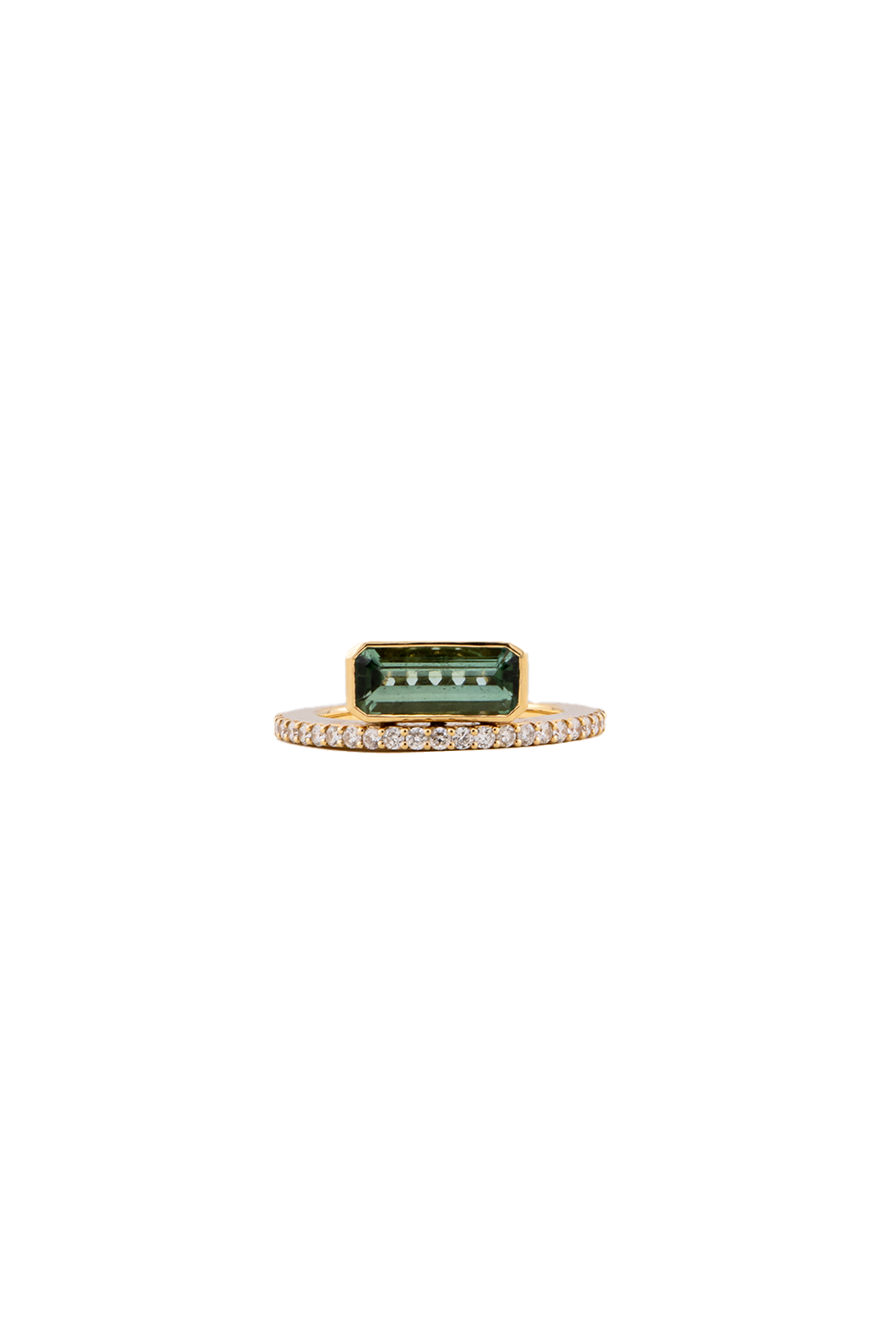 Emerald Cut Tourmaline Diamond Band Size 7 Ring