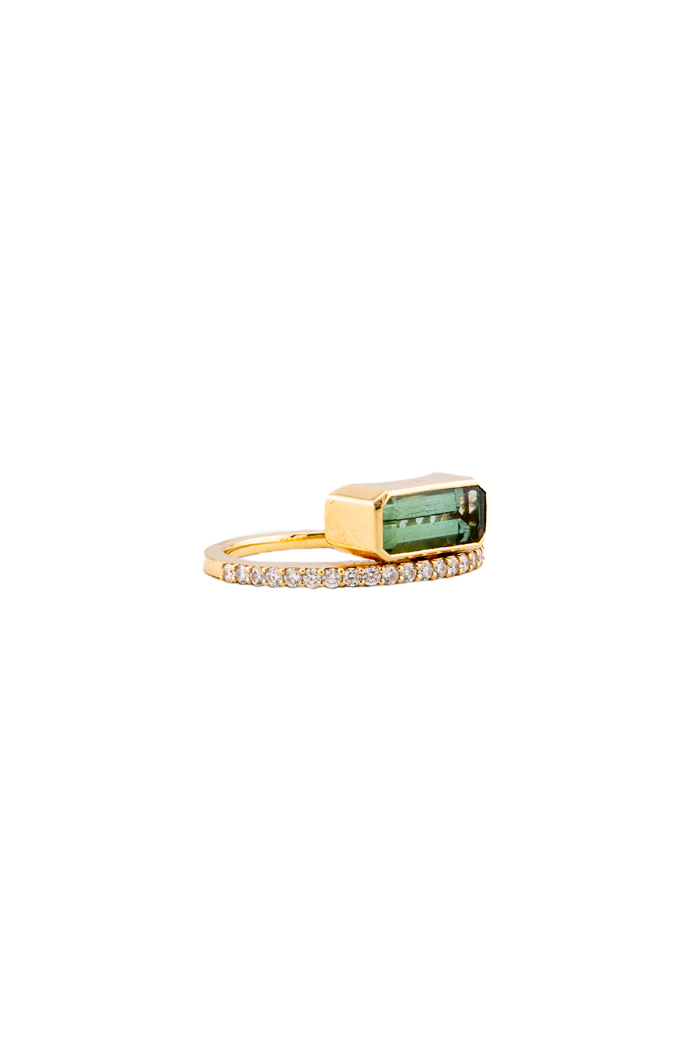 Emerald Cut Tourmaline Diamond Band Size 7 Ring