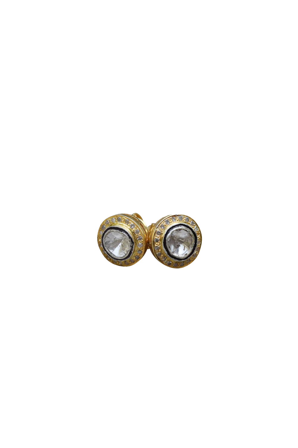 Sliced Diamond + Pave Stud Earrings Gold Plate