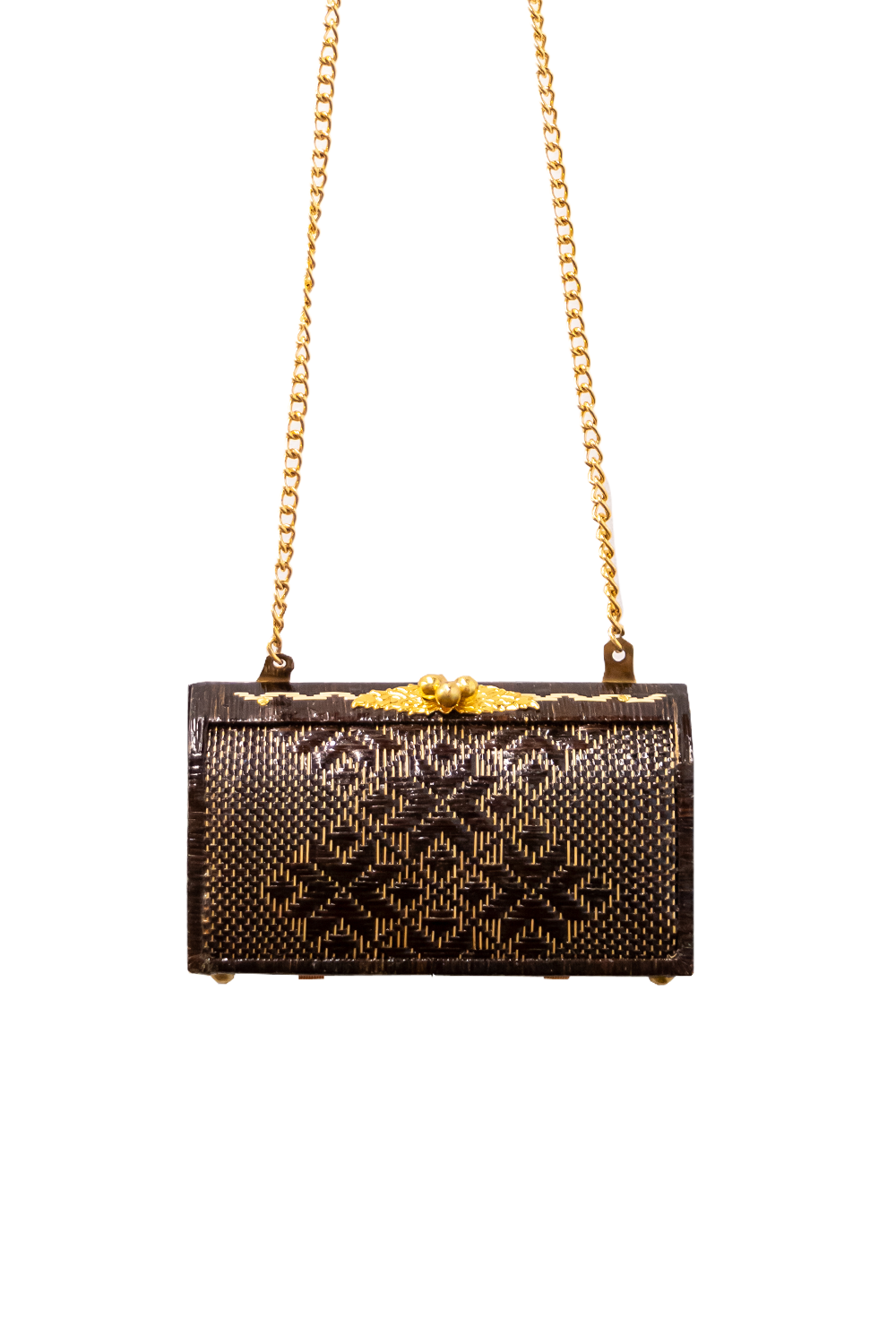 Small Rectangle Rattan with gold closure / gold chain inside