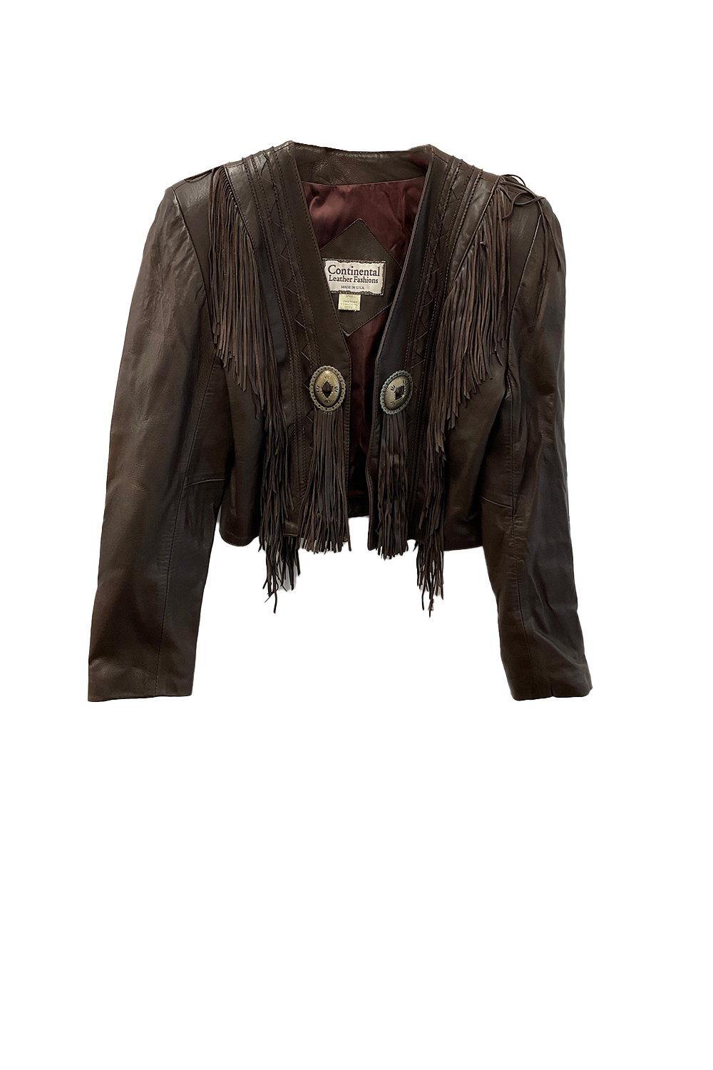 Continental Leather Brown Fringe Cropped Jacket with Conchos