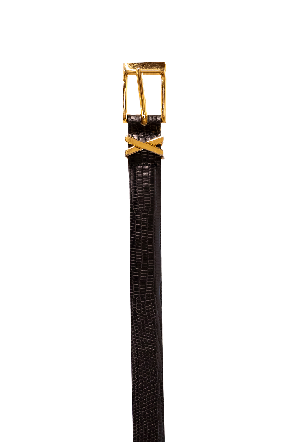 Black Leather Belt with Gold Hardware and X