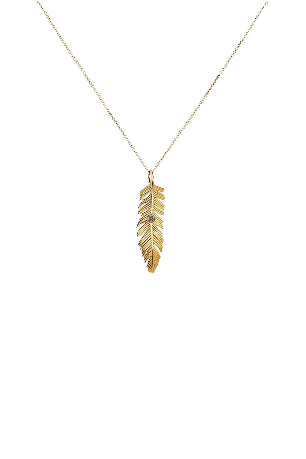 14k Bezel Set Feather Necklace