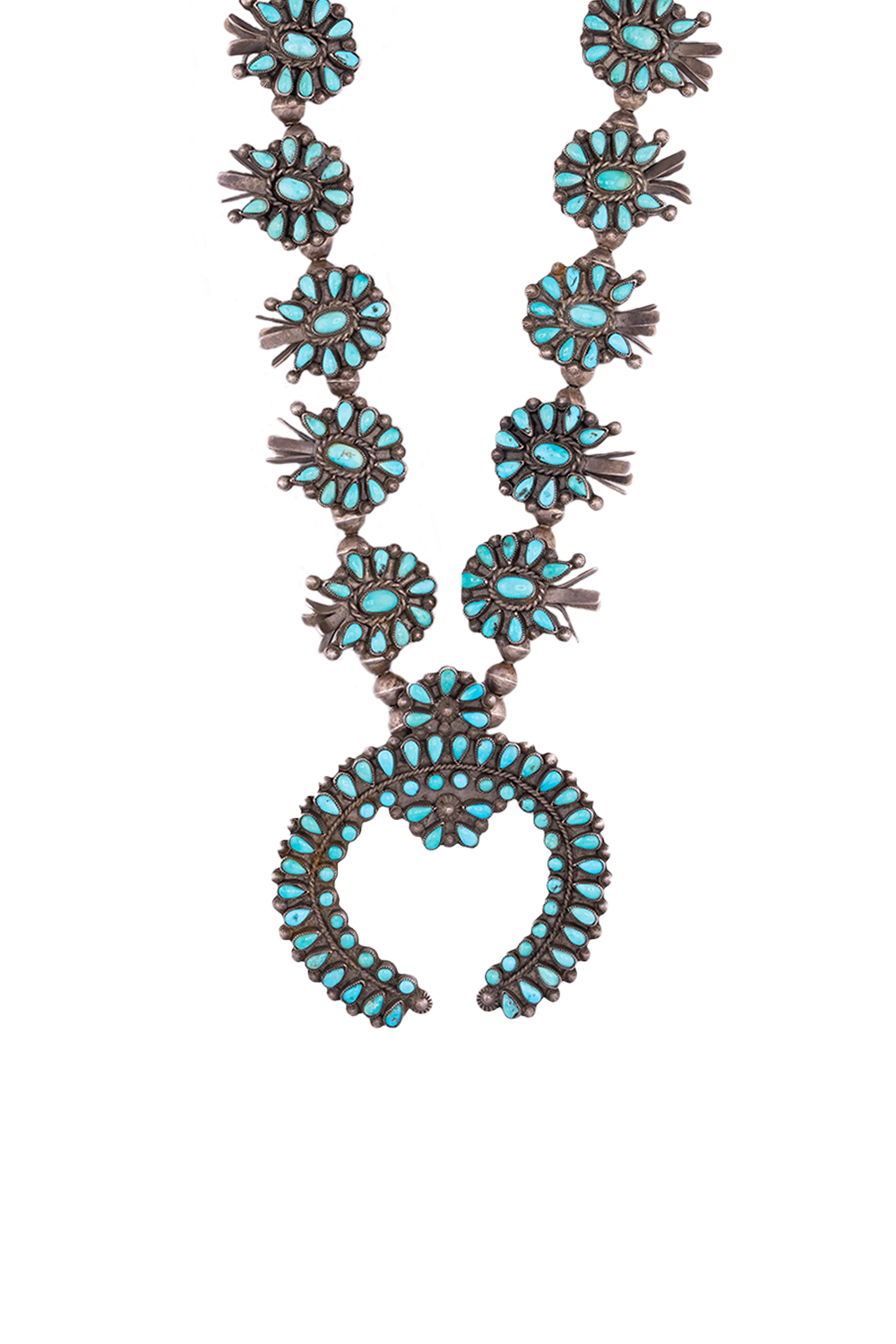 1940's Turquoise Cluster Squash Blossom Necklace