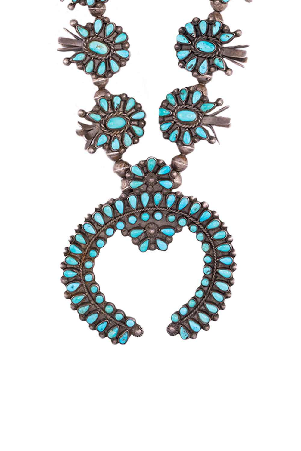 1940's Turquoise Cluster Squash Blossom Necklace