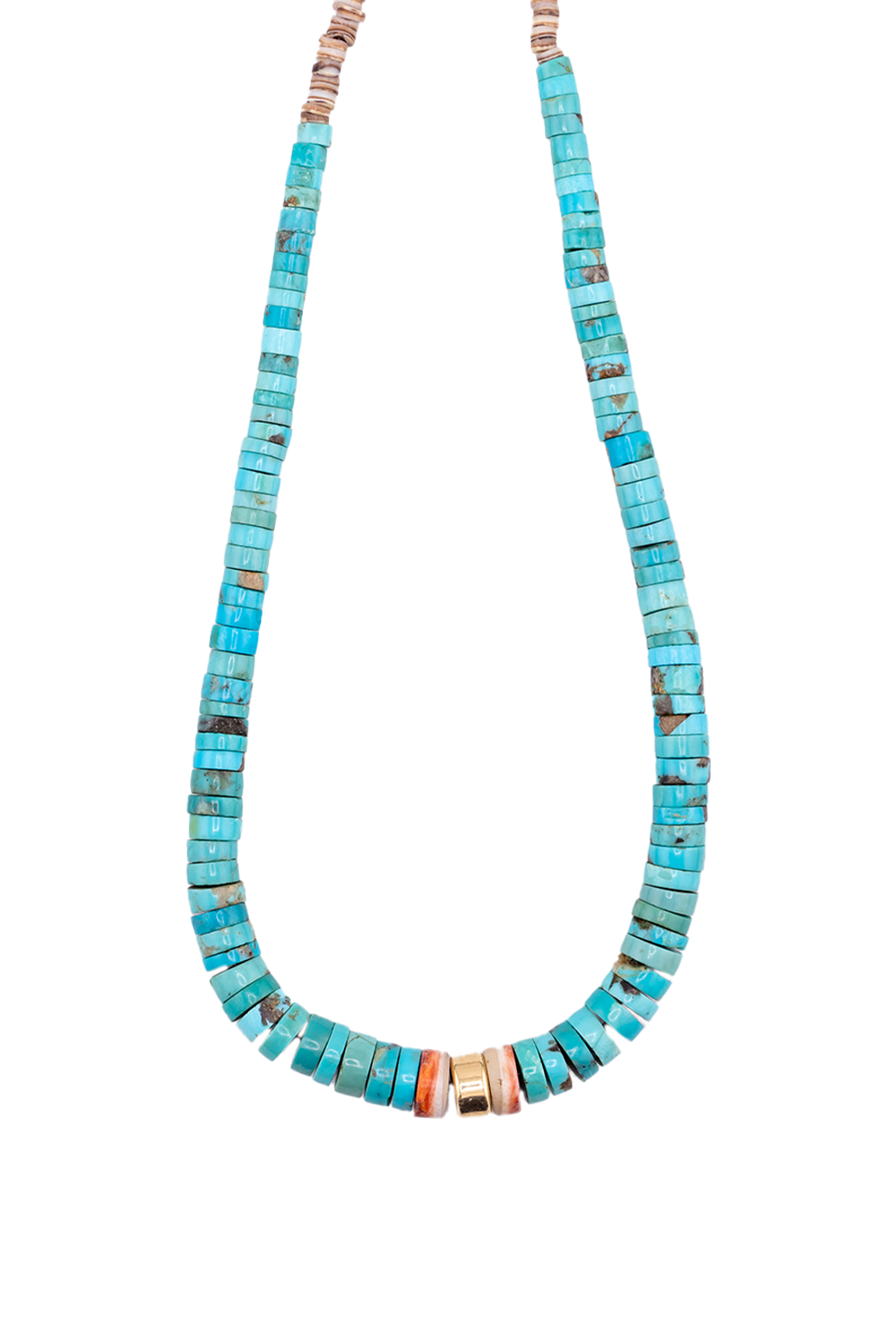 Vintage Turquoise Spiny Oyster 14K Gold Bead Necklace