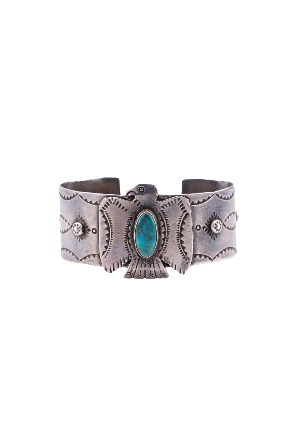 Old Navajo Turquoise Sterling Thunderbird Bracelet