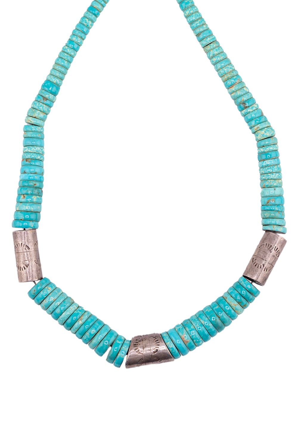 Old Rolled Turquoise Necklace Sterling Stamped Beads