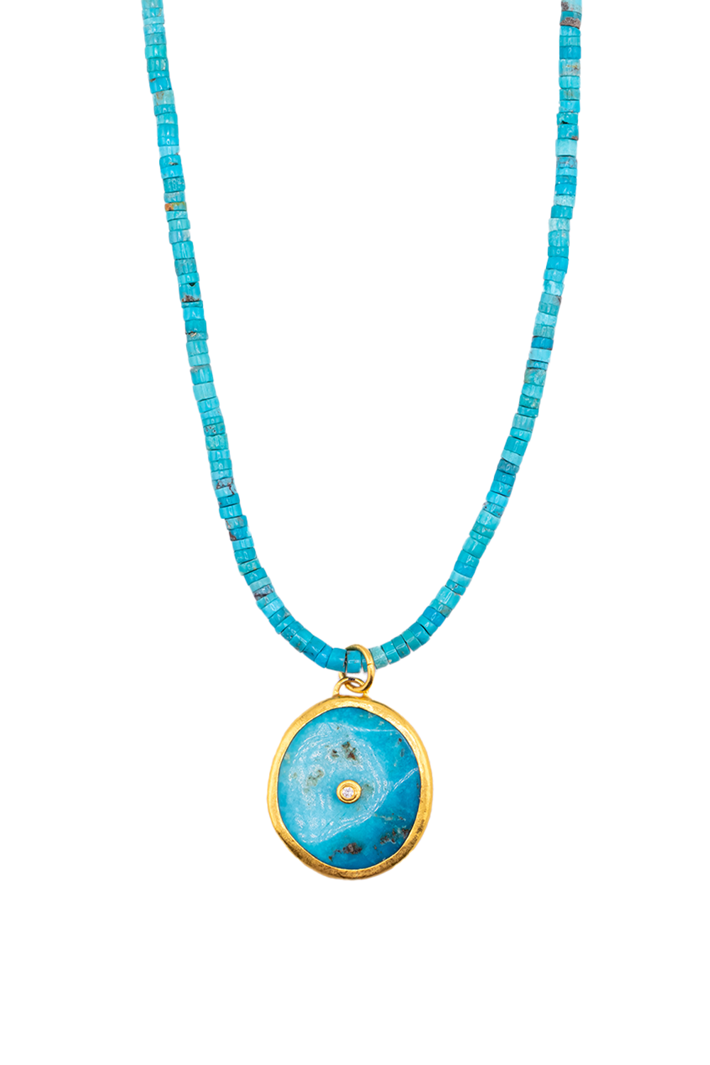 Turquoise Heishi 24K Gold Diamond Pendant Necklace