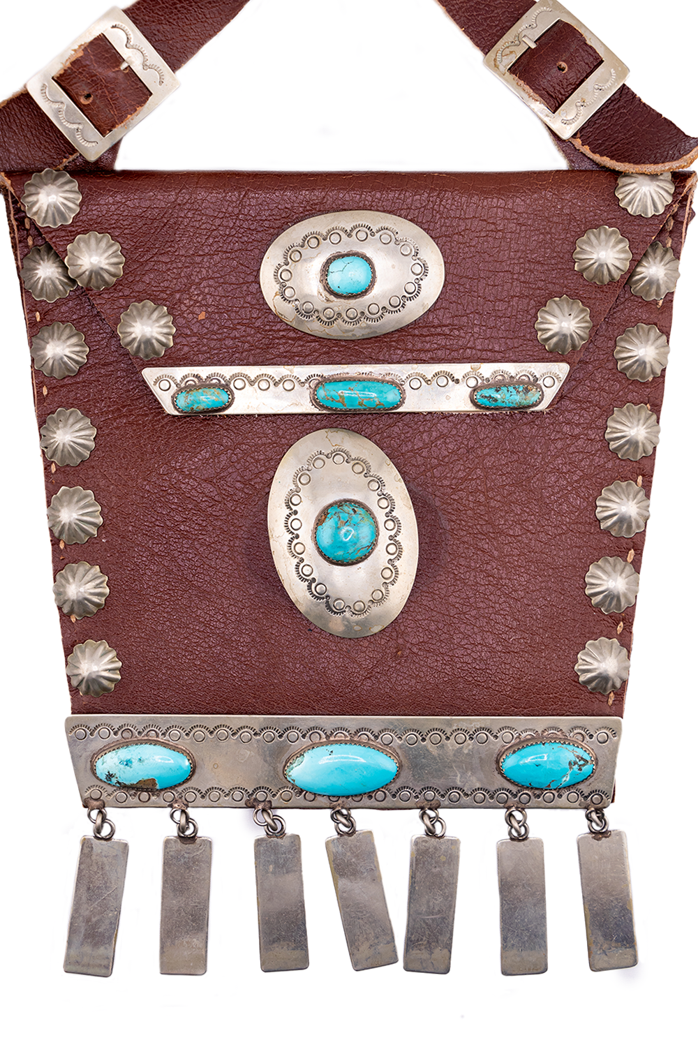 Vintage Navajo Leather Sterling Turquoise Bag