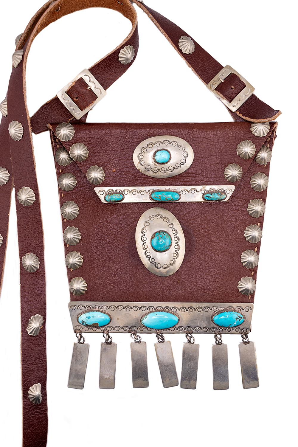 Vintage Navajo Leather Sterling Turquoise Bag
