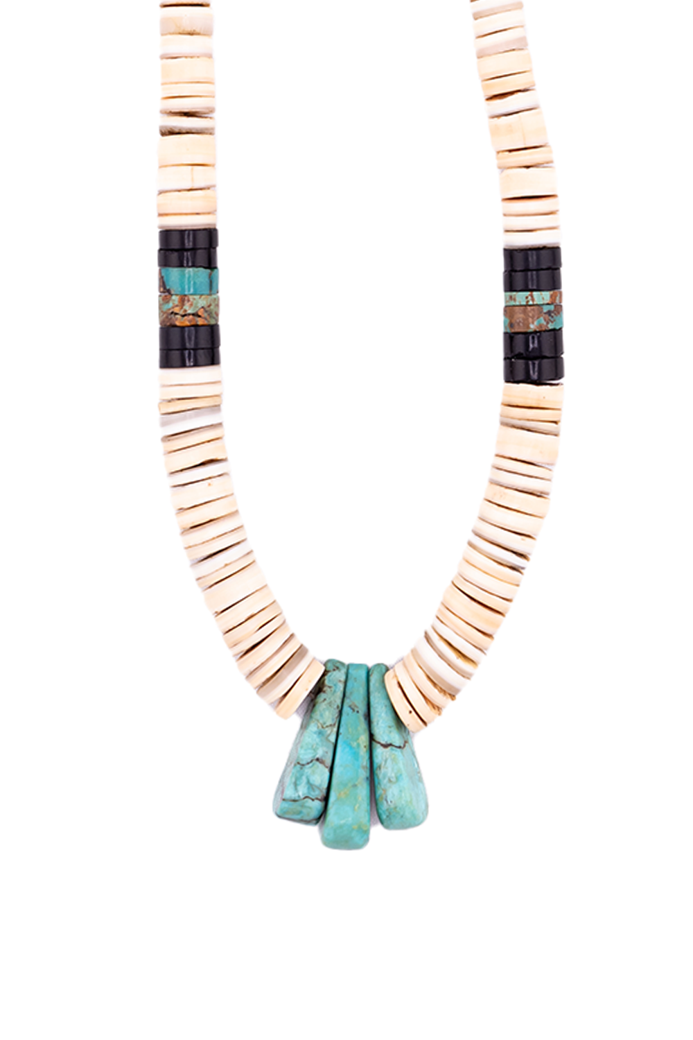 Vintage Shell Turquoise Onyx Tabs Necklace