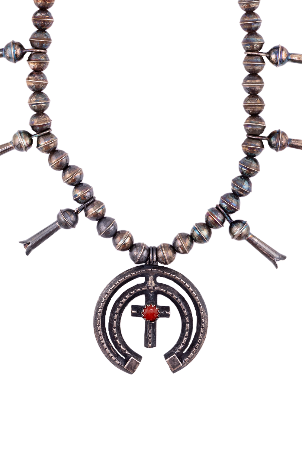 Vintage Navajo Sterling Corral Squash Blossom Necklace
