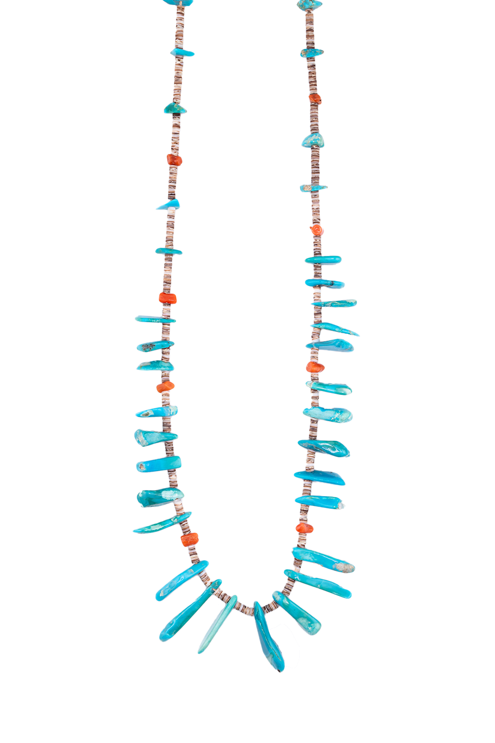 Old Pueblo Shell Heishi Turquoise Coral Necklace