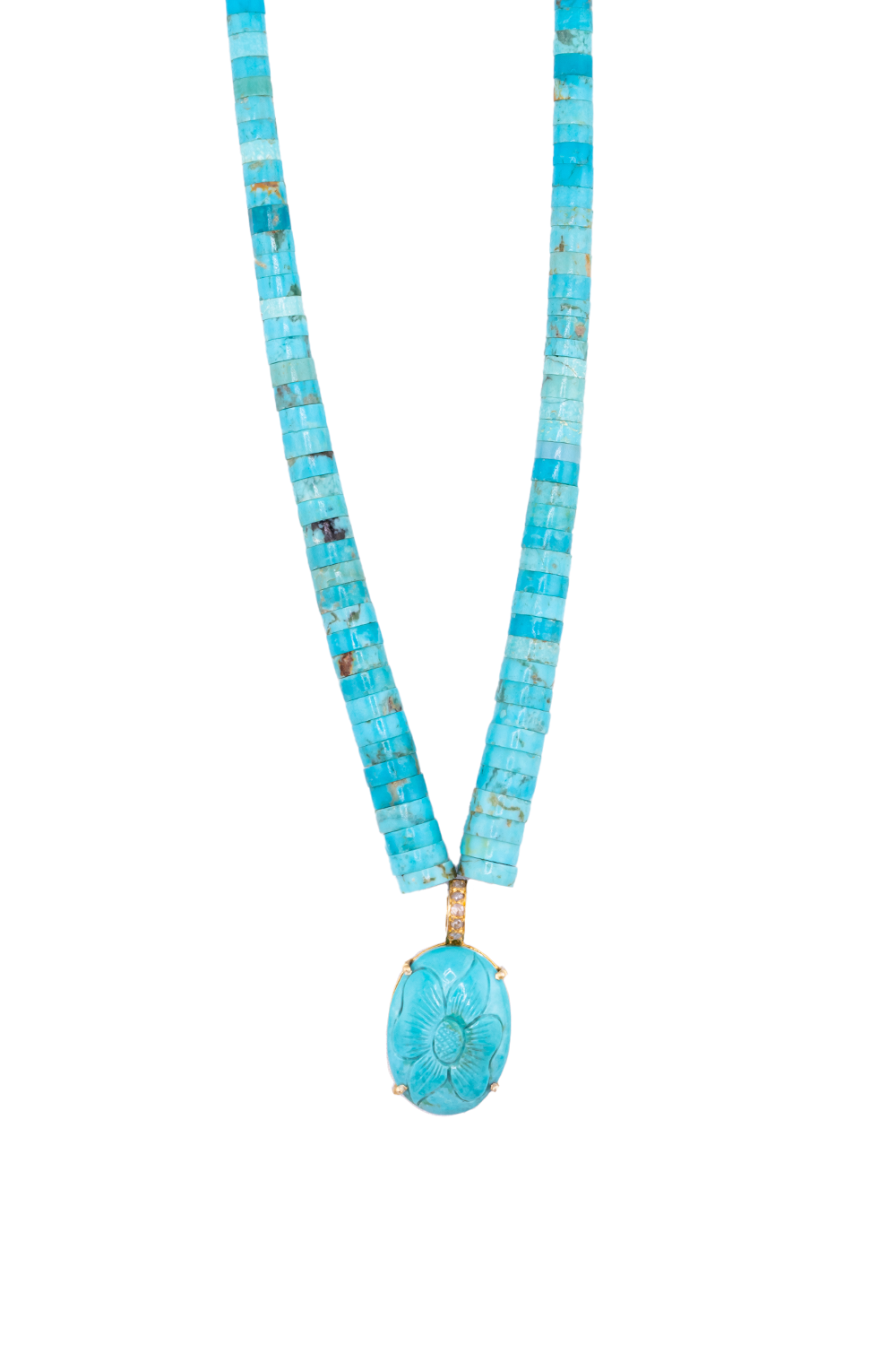 Pueblo Heishi Carved Turquoise Pendant Necklace