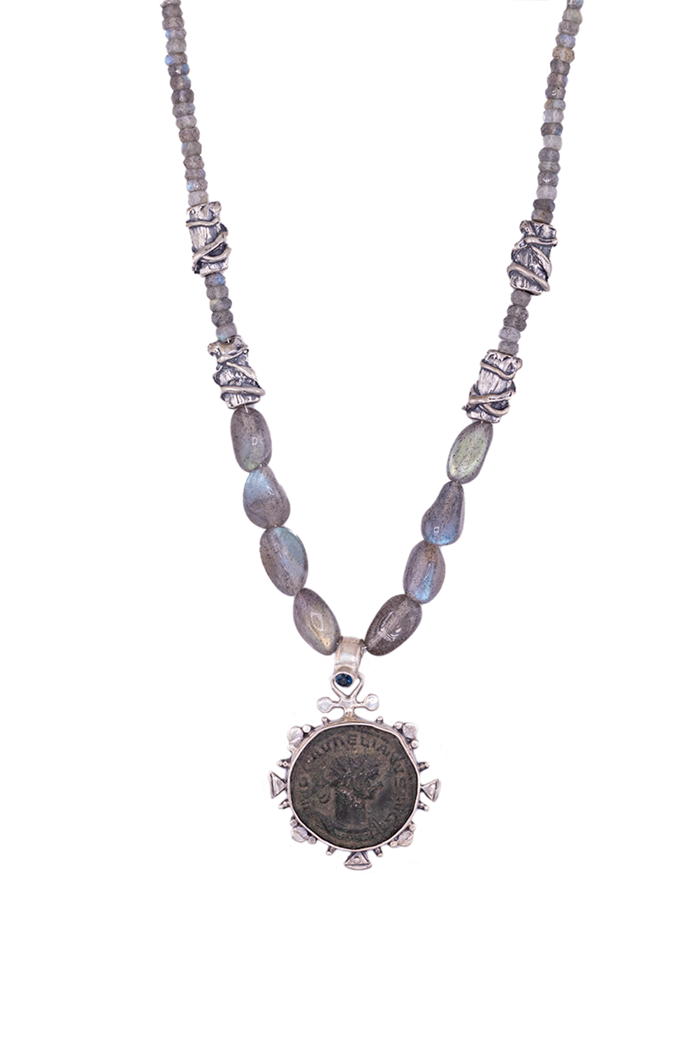 Aurelian Coin Labradorite Silver Necklace
