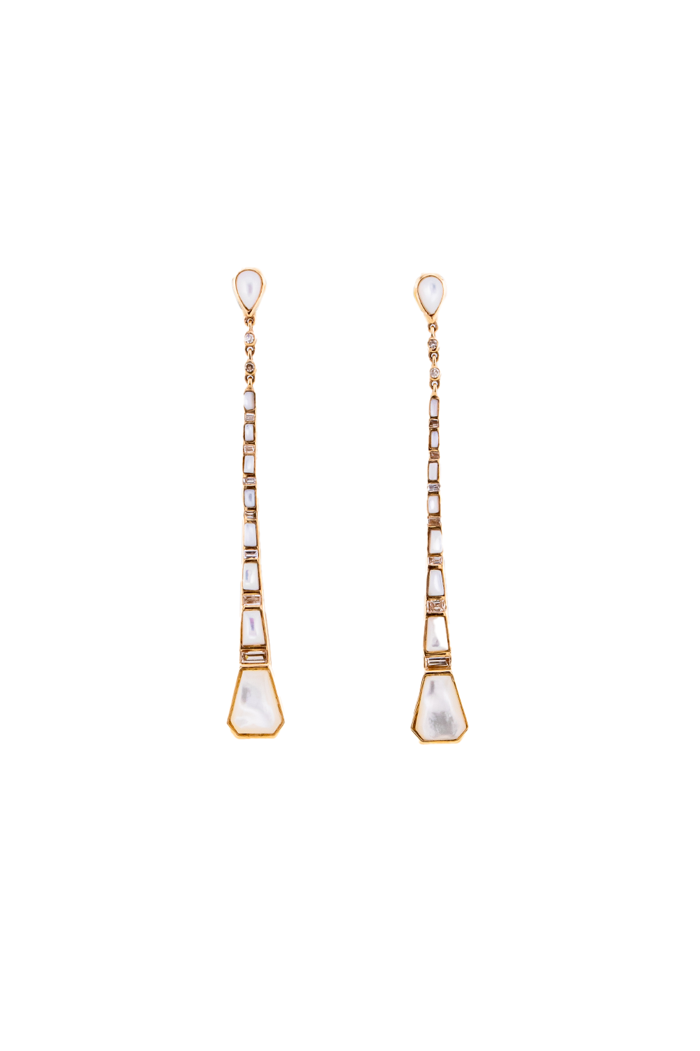 Graduated Mother Of Pearl And Baguette Drops, Earrings