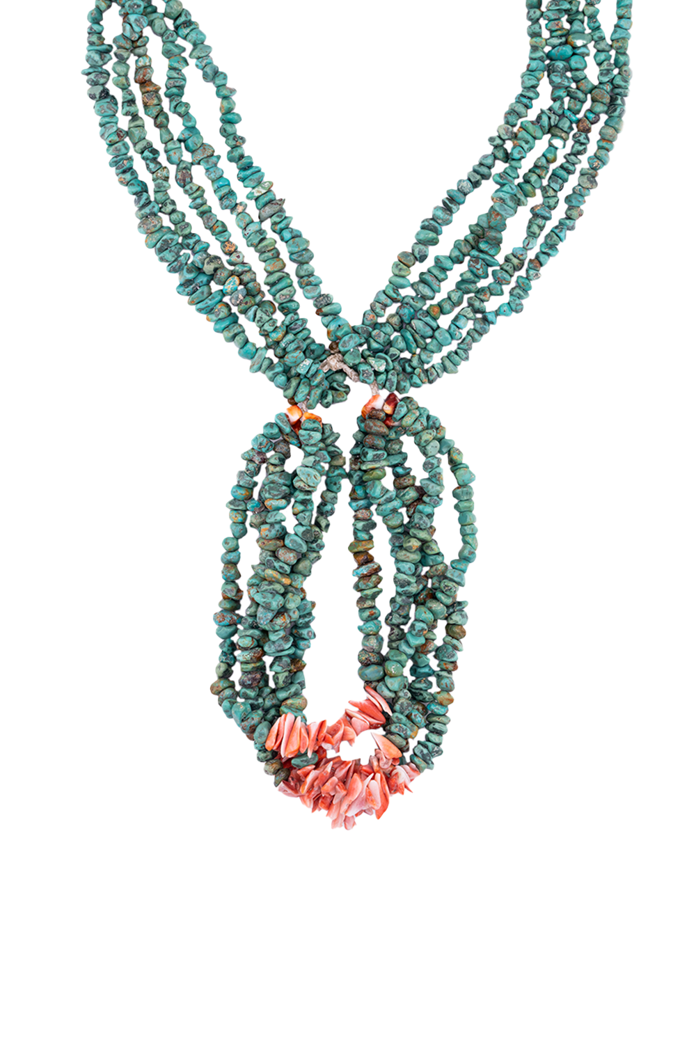 Five-Strand Turquoise Nugget And Coral Jacla Necklace