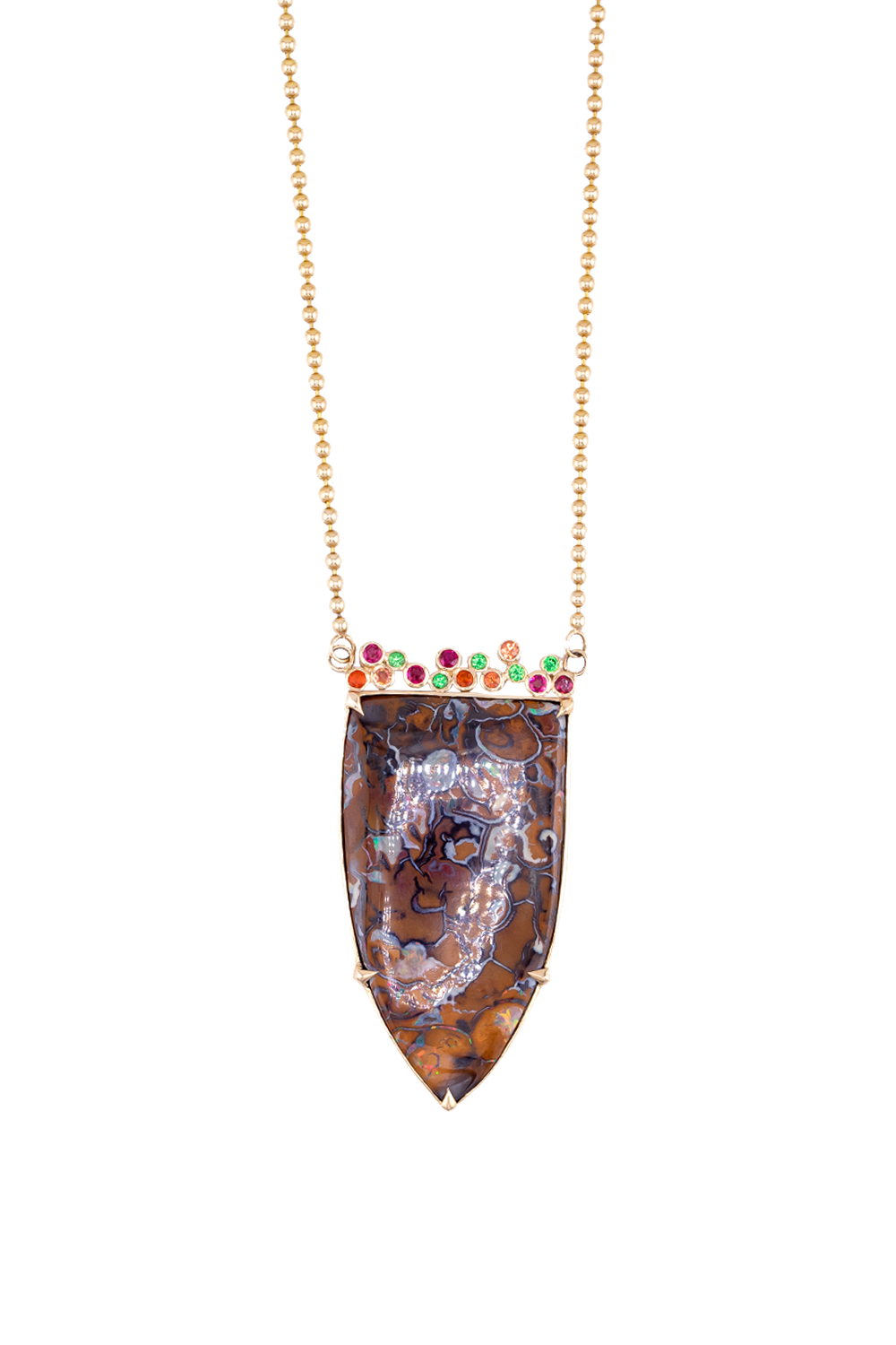 Koroit Opal, Multi Gem Crown On Bead Chain Necklace