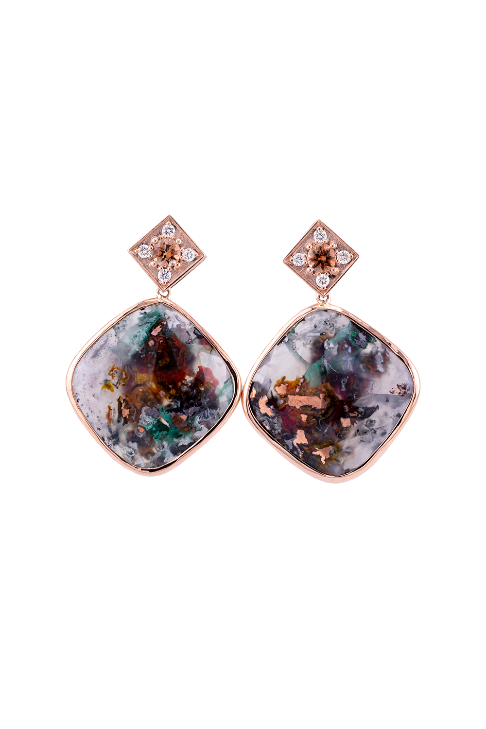 Aquadite, Diamonds Andalucite Post Earrings