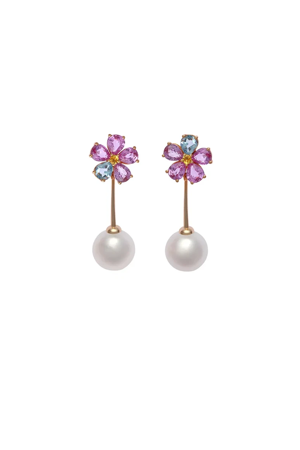 Forget Me Not Pink Sapphire Pearl Earrings