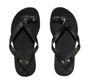 Black Leather Flip Flops