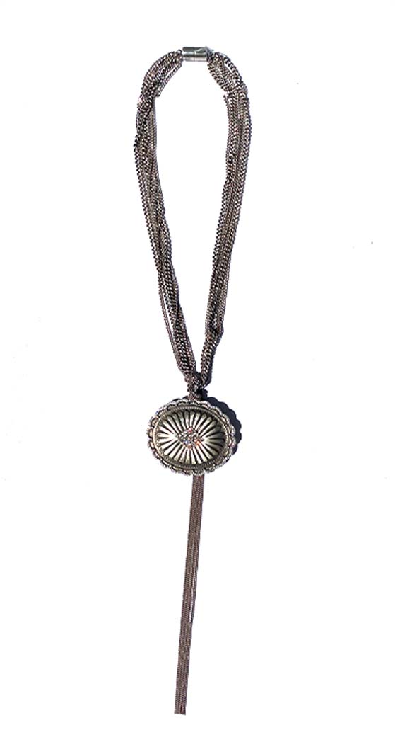 Concho Looped Chain Fringe Magnetic Clasp Necklace