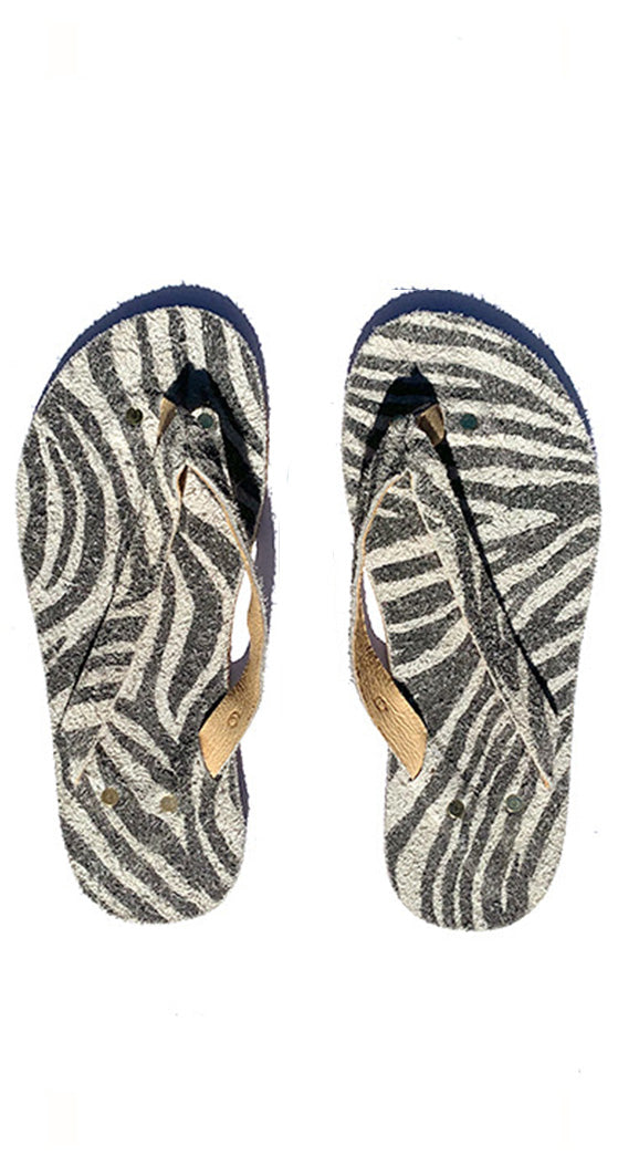 Zebra Leather Flip Flops